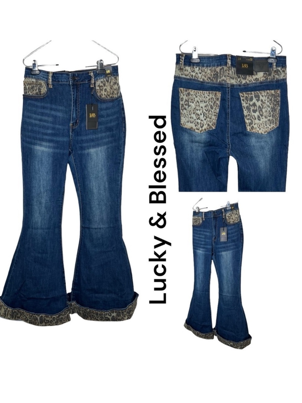 Lucky & Blessed Women's Leopard
Cuffed Denim Flare Jeans